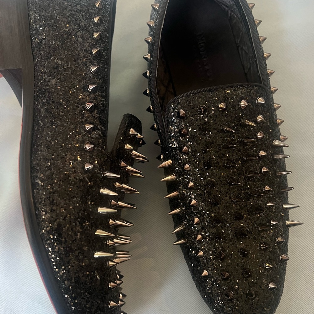 Moretti black label red bottom spike shoes, pink, goth, alt, y2k